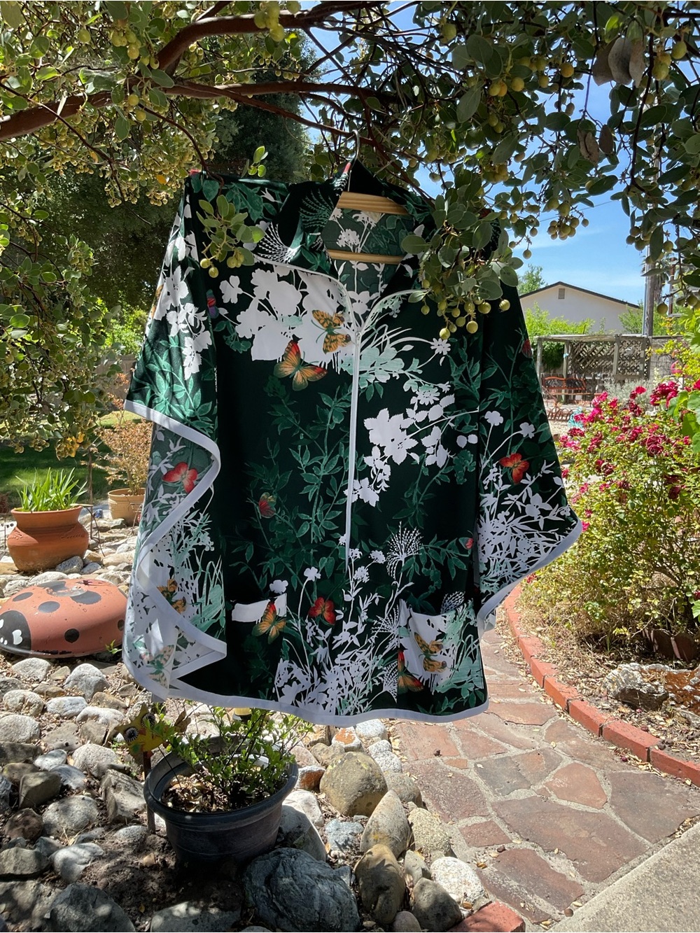 Dark Green Floral Butterfly Tunic Top